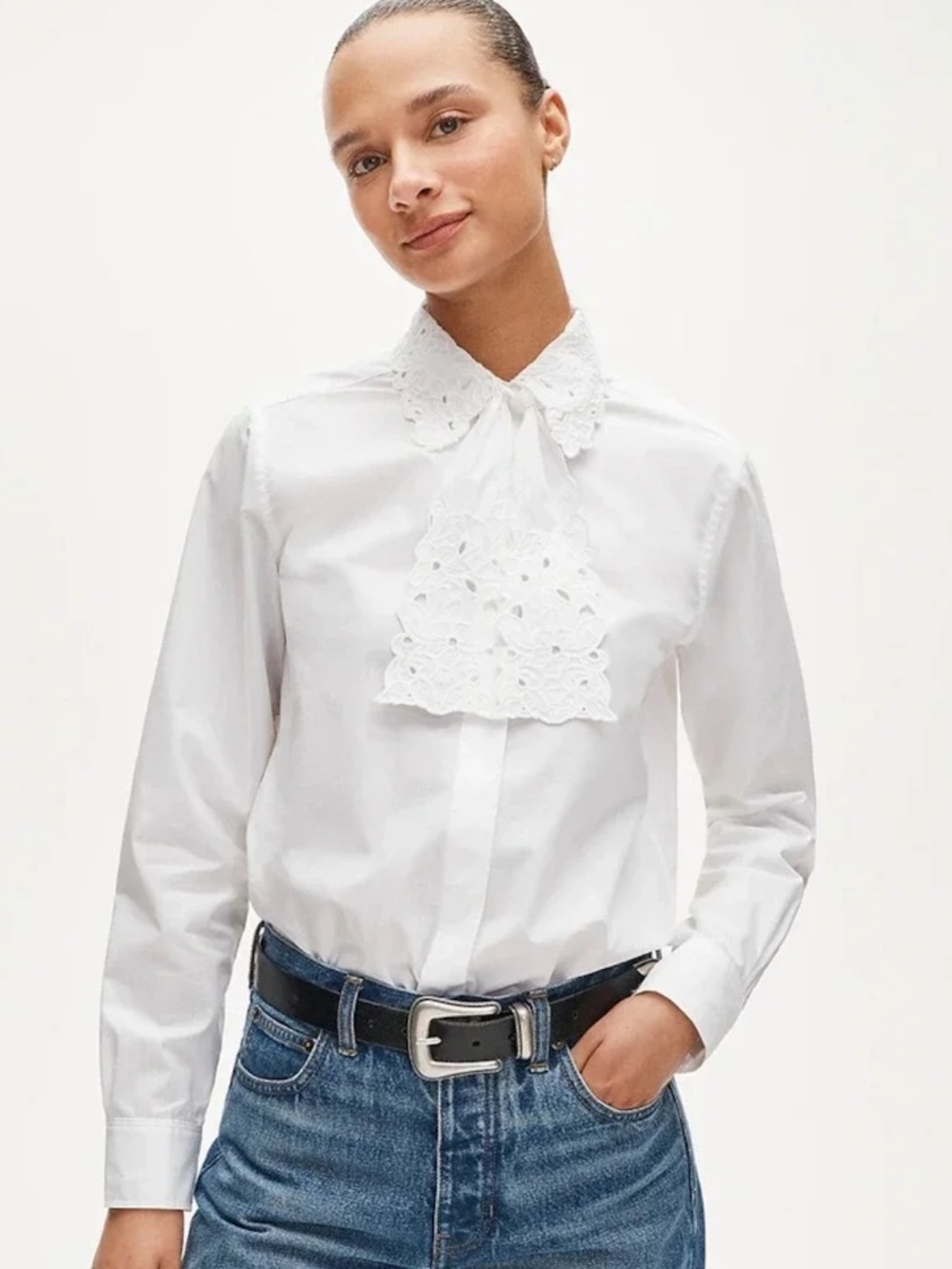 J.Crew Jules Eyelet Tie Neck Shirt White 100% Cotton Womens Size 18 NWT